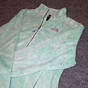 The North Face Womens XL Fuzzy Fleece Jacket Mint Green Zip Up Long Sleeve